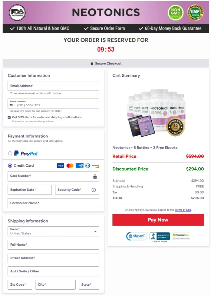 Neotonics-checkout-page